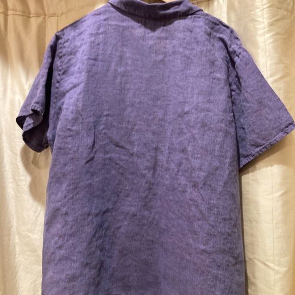 FLAX 100% Linen Button Up Top Large-Purple - Picture 3 of 5